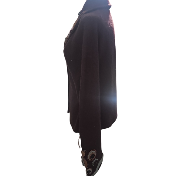 Embroidered CoVelo Chocolate Brown Women's Pea Coat Blazer Business Suit - Picture 7 of 16